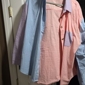 Colorblock Button-Up Shirt Xxl